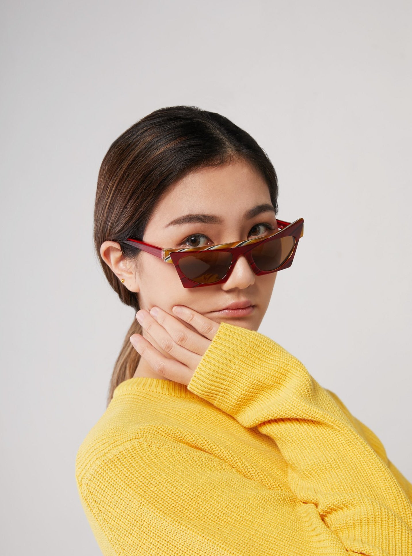 Paolo Seminara義大利手工設計款 dade.e JESSICA 不規則長方框墨鏡 紅黃