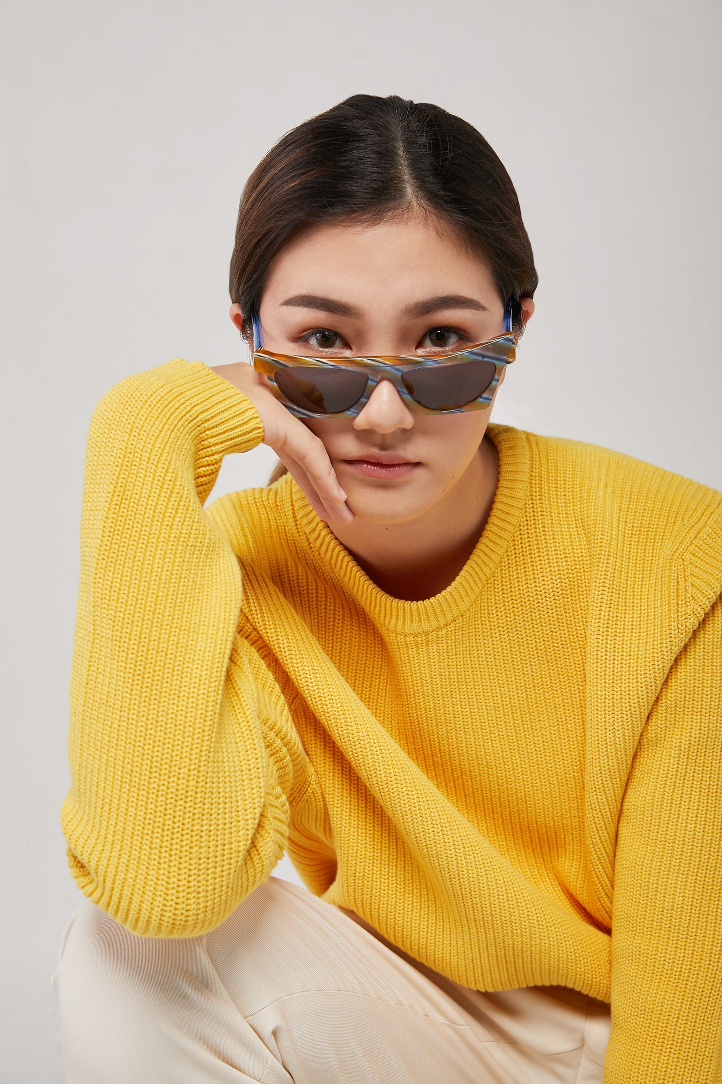 Paolo Seminara義大利手工設計款 dade.e JESSICA 不規則長方框墨鏡 黃藍